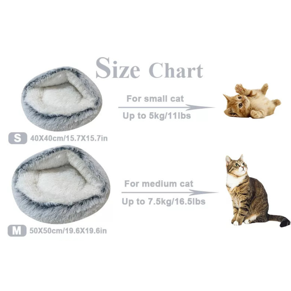 size chart of a cat bed product